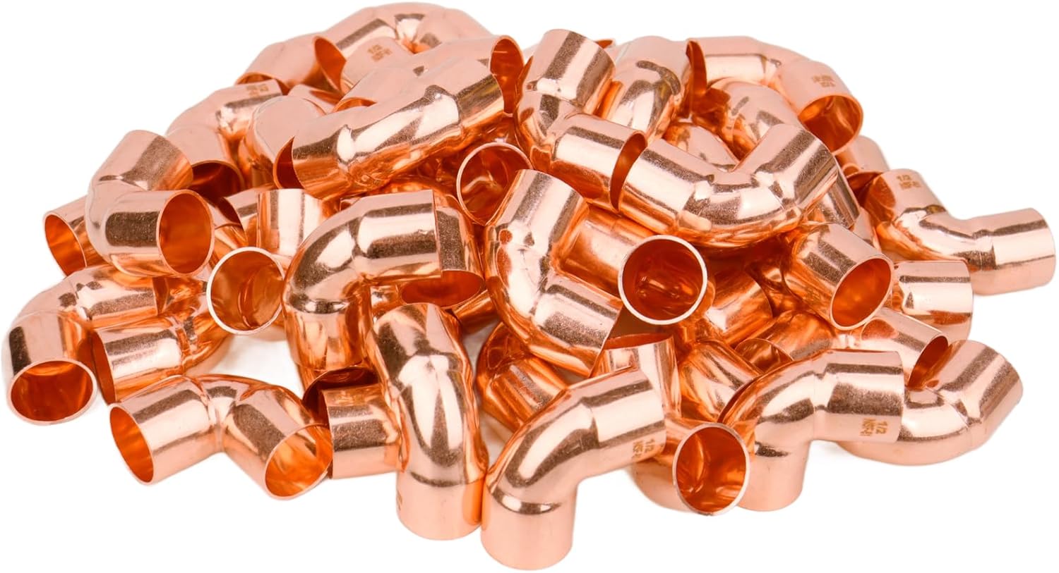 WHK 50-Packs 1/2"inch Copper Fittings 90° Degree Elbow C x C Short Radius 1/2 Copper Sweat Solder Connection for Residential Commercial Plumbing(Lead-Free)