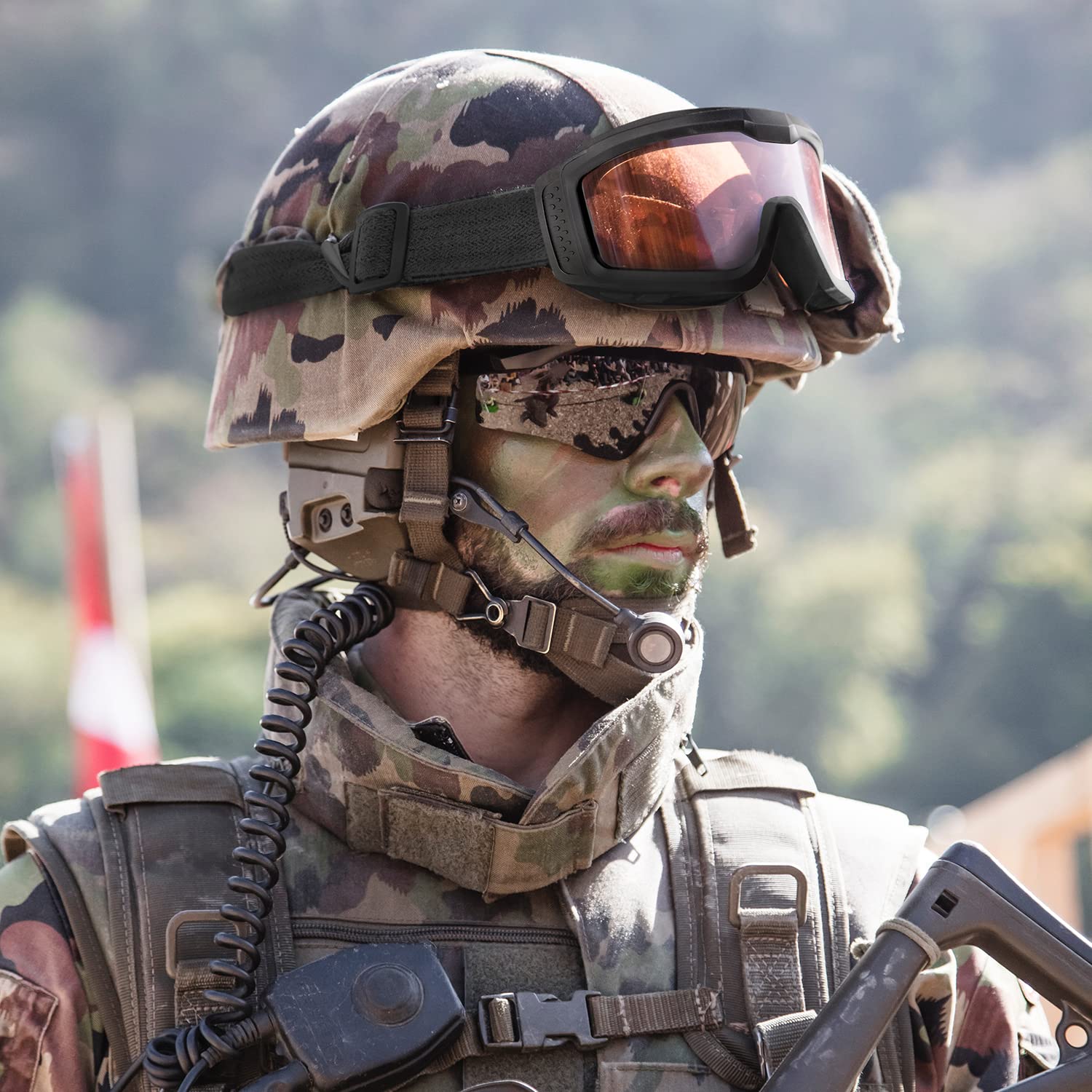 Occhiali da sci per softair, occhiali protettivi per paintball, anti-shock, con 3 lenti intercambiabili, per uomini e donne, per corsa, ciclismo, sci (nero)