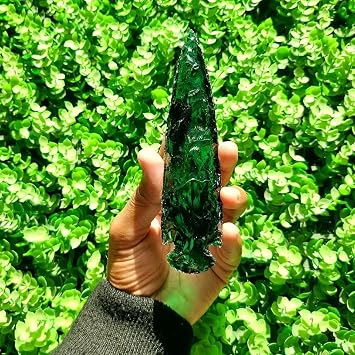 Obsidian Green Arrowhead Ancient Point Translucent Native Glass Arrowhead Size - 4 Inch