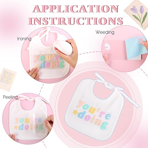 Miniatura 4 de Vinilo de transferencia de calor de 12 x 10 pulgadas, 6 hojas pastel 3D Puff HTV para planchar en vinilo color caramelo HTV verde soplo de