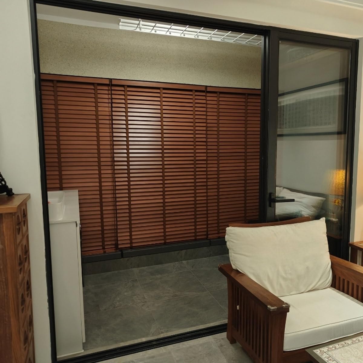 Premium Horizontale Holzjalousien, 50 mm Lamellen, Verdunkelung & Raumverdunkelung, Privatsphäre für Schlafzimmer, Küche, Büro, individuelle Breiten: 45 x 150 cm (75 x 213 cm)