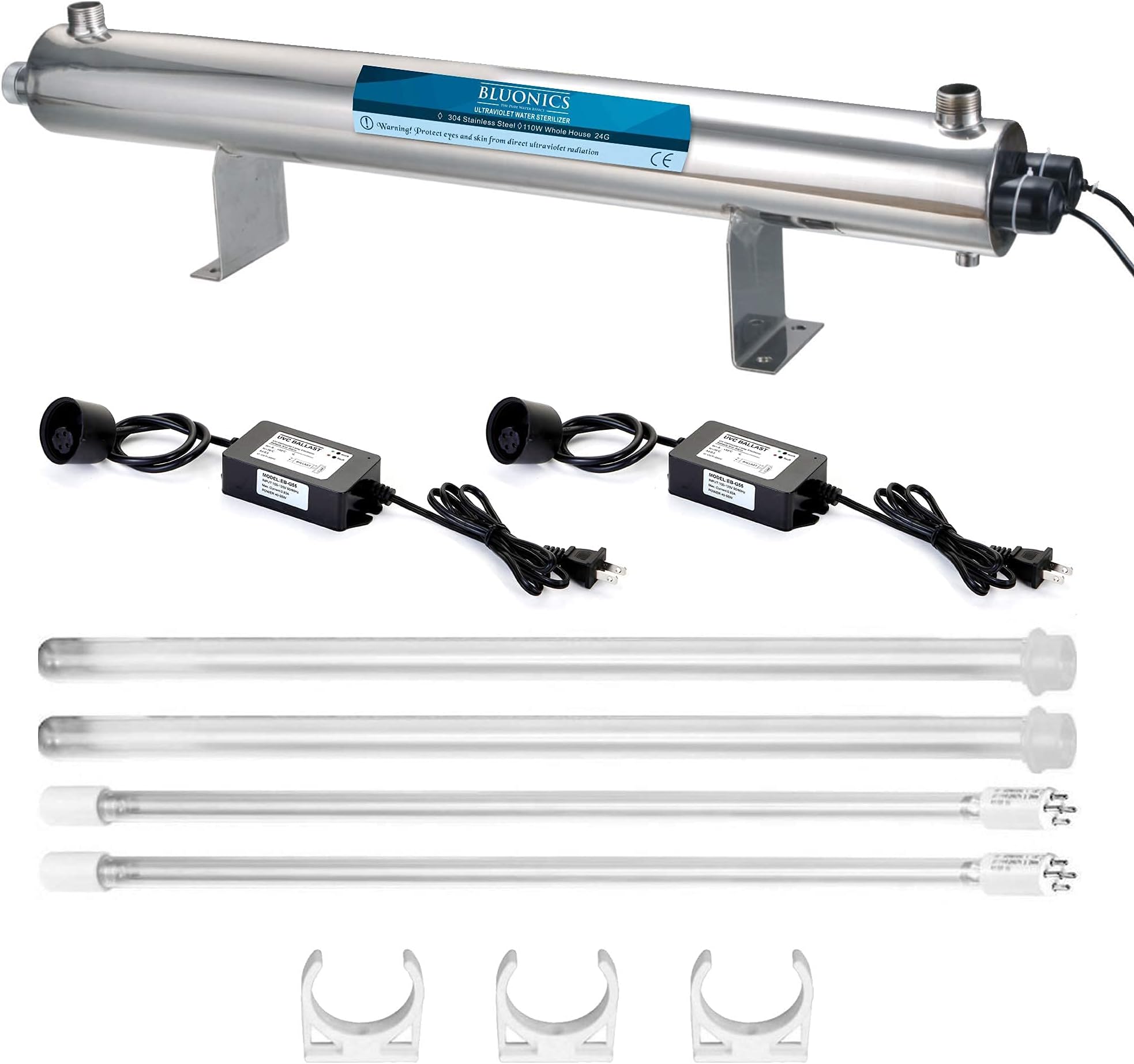 UV Water Filter Whole House Purifier System 110W Ultraviolet Light Lamp, 110V, 24GPM Flow Rate, 1-inch NPT Inlet Outlet Purification by Bluonics