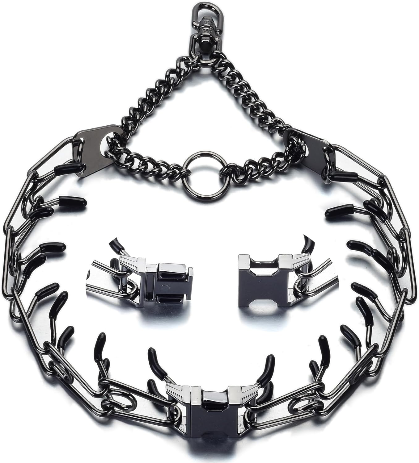LionWay Dog Prong Collars Pinch Collar for Dogs with Quick Release Buckle No Pull Choke Collar Adjustable Stainless Steel Dog Training Collarf for Dog (14-26" Neck) (GunBlack-AlloyBuckle)