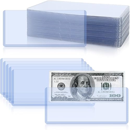Miniatura 1 de Rainmae Paquete de 50 soportes de plástico duro transparente para dinero, 6.8 x 2.9 pulgadas, PVC transparente para billetes de billetes, fundas de