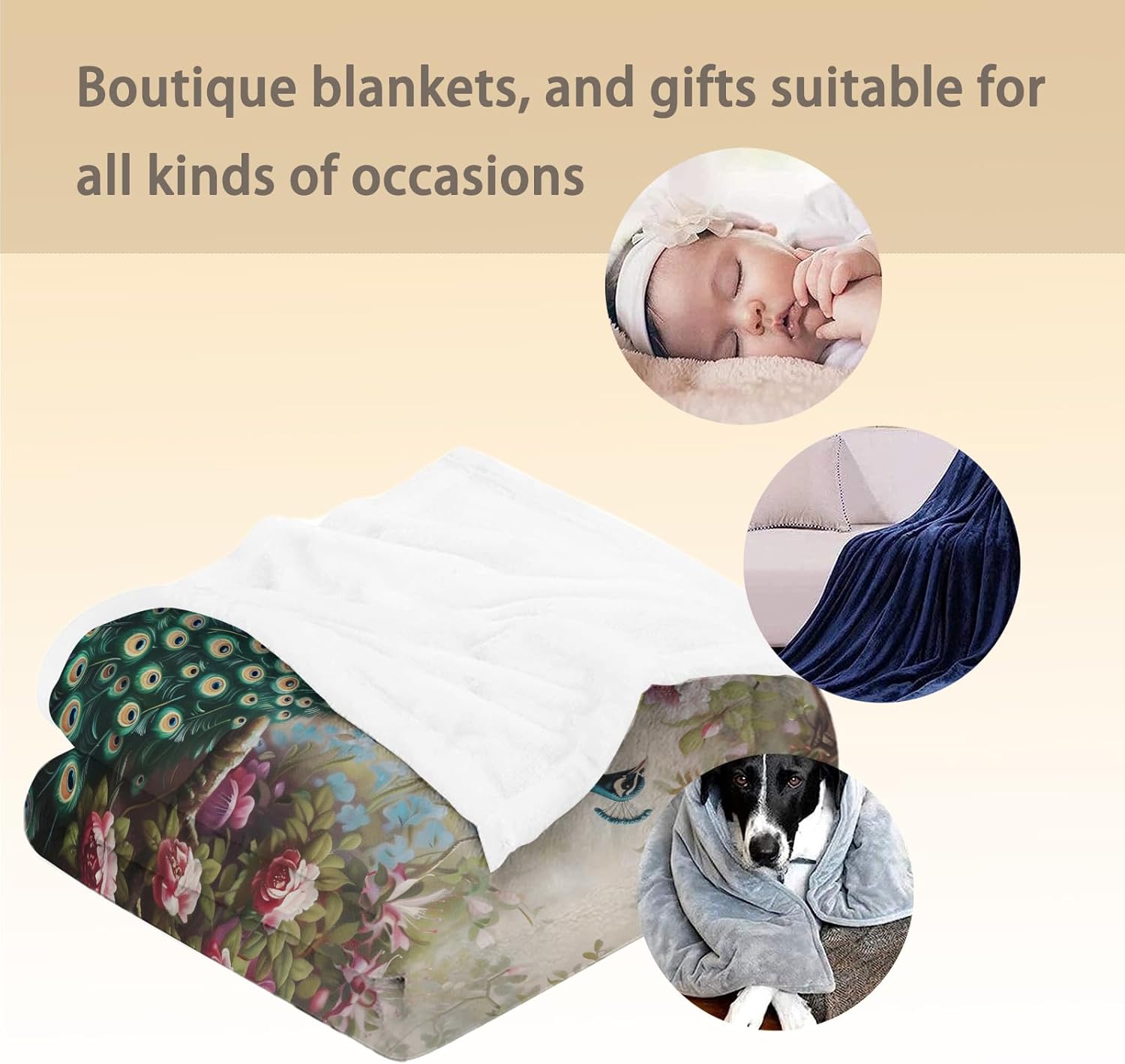 Peacock Blanket - Soft, Cozy, Lightweight Flannel Throw Blankets for Couch, Bed, and Travel - Fuzzy, Fluffy Decor Perfect for Outdoor Use and Home Decor, for Adults Women Girls 60×50 in - Image 5