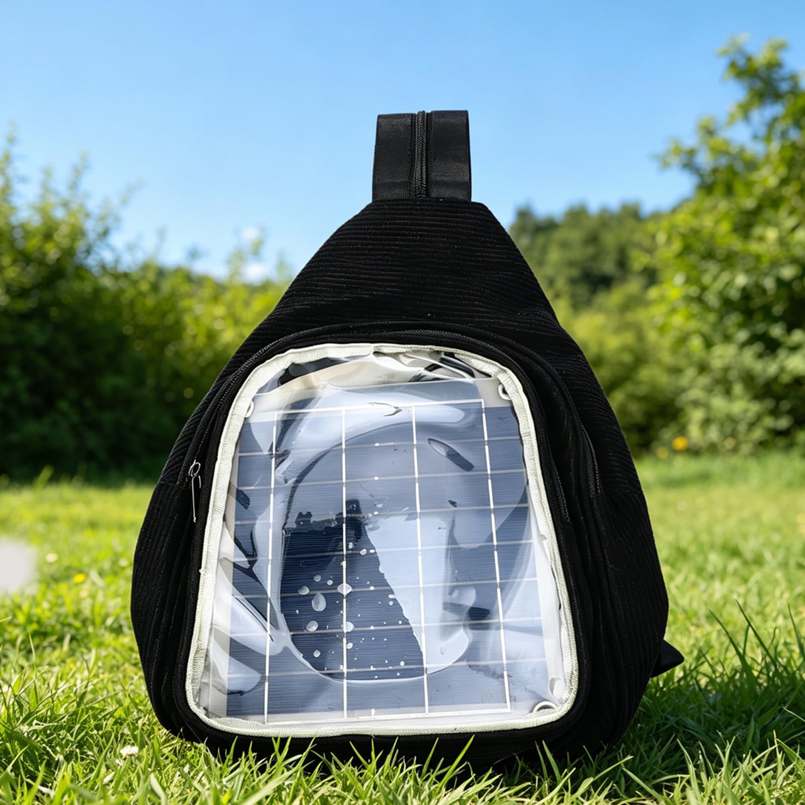 Fdit Zaino con Pannello Solare Monocristallino da 20 W, Zaino con Caricatore Solare Nero con Porta USB per Adulti, Viaggi All'aperto, Campeggio, Escursionismo