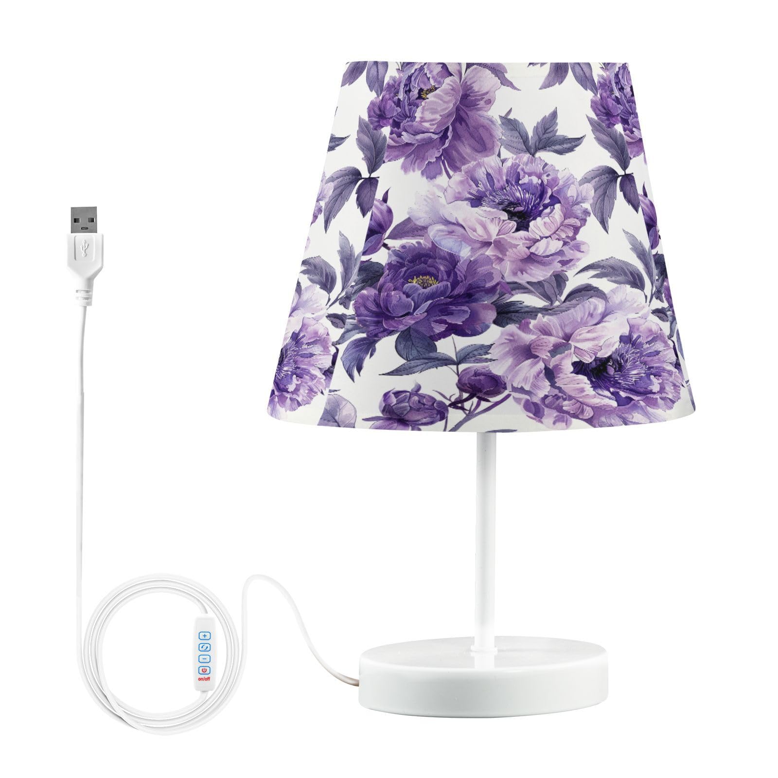 ALAZA Samll Tischlampe mit Stoffschirm für Zuhause, Büro, Restaurant, dimmbar, für Schlafzimmer, Schreibtischlampe, Nachttischlampe mit USB-Anschluss, Violett und Lila, Weiß