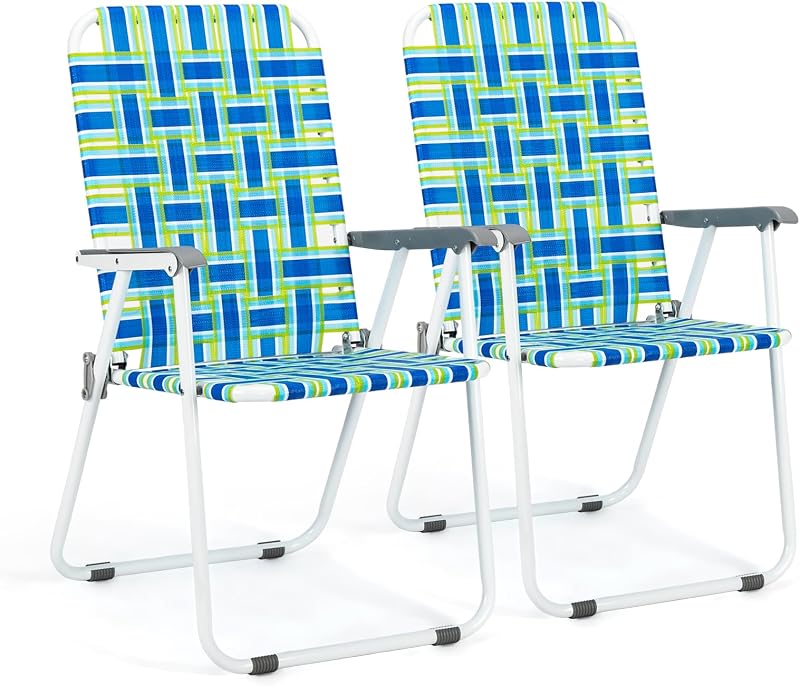 Juego de 2 sillas plegables con correas para patio, playa, portátil, silla de camping, silla de playa para patio, comedor de jardín (azul, clásico)