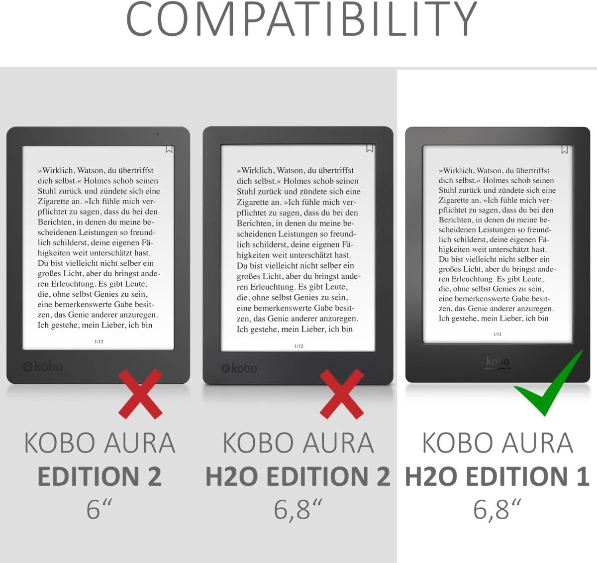 kwmobile Case Compatible with Kobo Aura H2O Edition 1 - PU Leather and Canvas e-Reader Cover - Dark Grey/Black