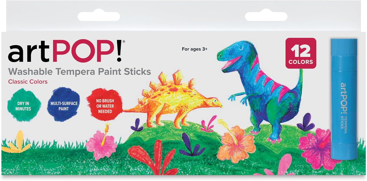 artPOP! Washable Tempera Paint Sticks, Set of 12 Classic Colors, Twistable Solid Tempera Paint for Kids, Quick Drying, Non-Toxic, Mess Free, Multi-Surface Poster Paint