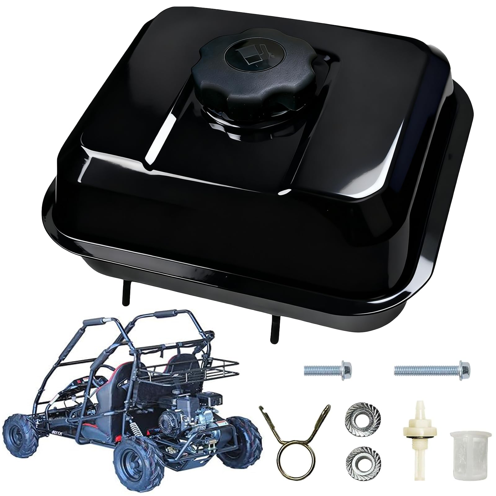 Go Kart Gas Fuel Tank with Thread on Cap Compatible with Coleman KT196 CT200U,CT200U EX,BT200X Mini Bike,Baja Warrior MB165 MB200 Hammerhead 80T