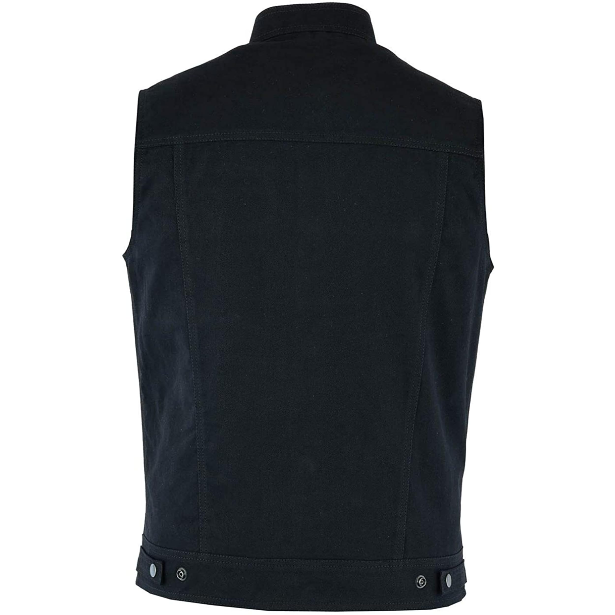 German Wear Herren Premium Denim Motorradweste mit Stehkragen, Anarchy Club Design, Schwarz