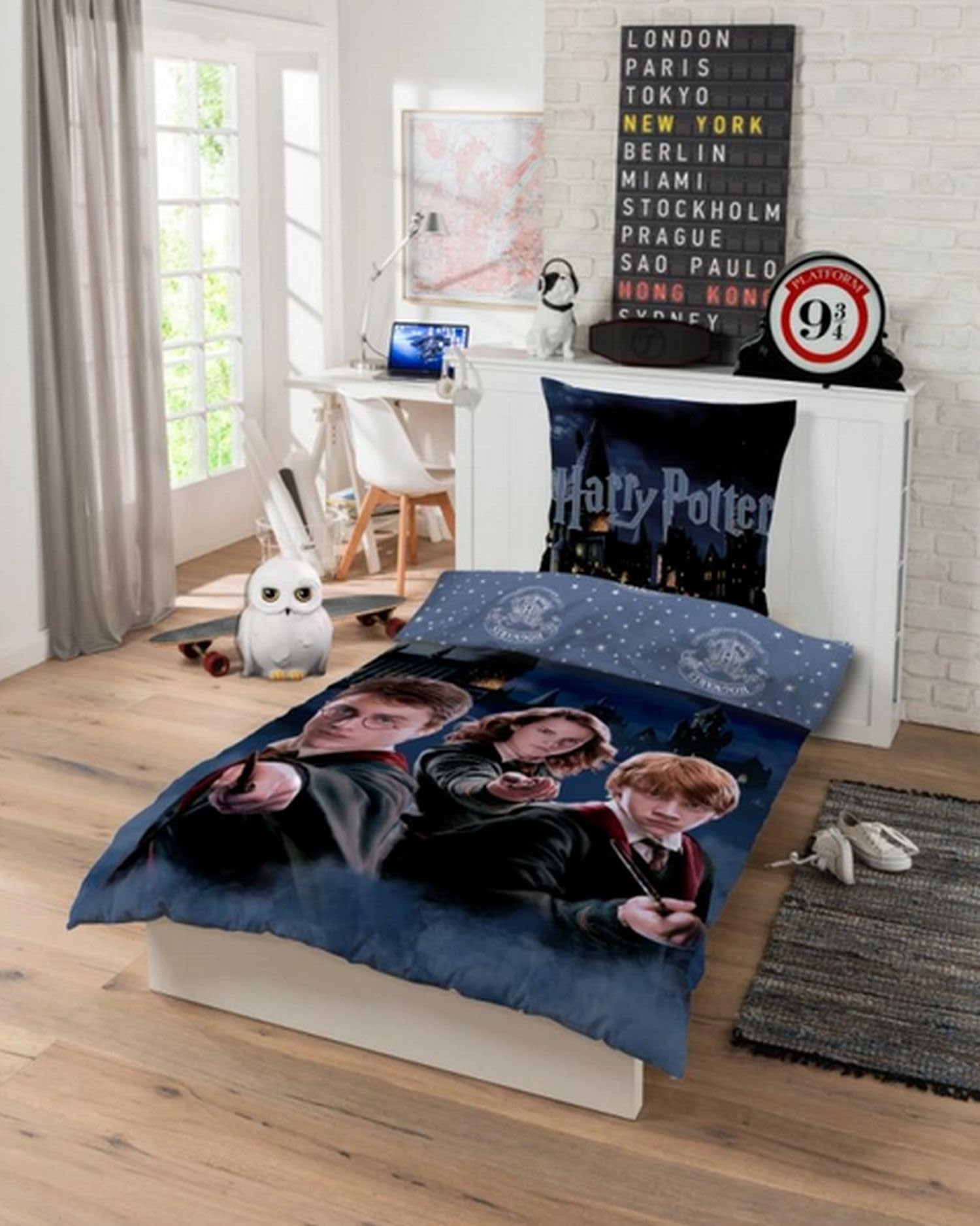 Harry Potter, juego de ropa de cama 135x200 80x80 con funda de almohada Hogwarts [con bolsa de almacenamiento], 100% algodón, libre de sustancias nocivas, certificado Öko-Tex Standard, medidas