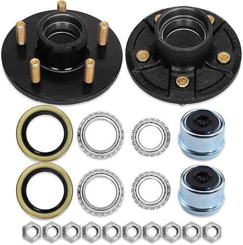 Juego de 2 cubos de remolque de 3500 libras, 5 pernos de 4.5 pulgadas, 5 × 4.5 bujes de remolque para eje cónico de 1-116 a 1-38 pulgadas, montaje
