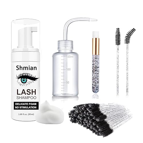 Shmian Kits de concentrado de champú para pestañas, 3.4 fl oz de concentrado de limpiador de pestañas y kit de limpieza de pestañas, limpiador de