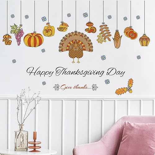 Miniatura 3 de Calcomanías de pared de otoño de Acción de Gracias, pavo, calabaza, maíz, calcomanías de pared de otoño, murales de arte para dormitorio, sala de