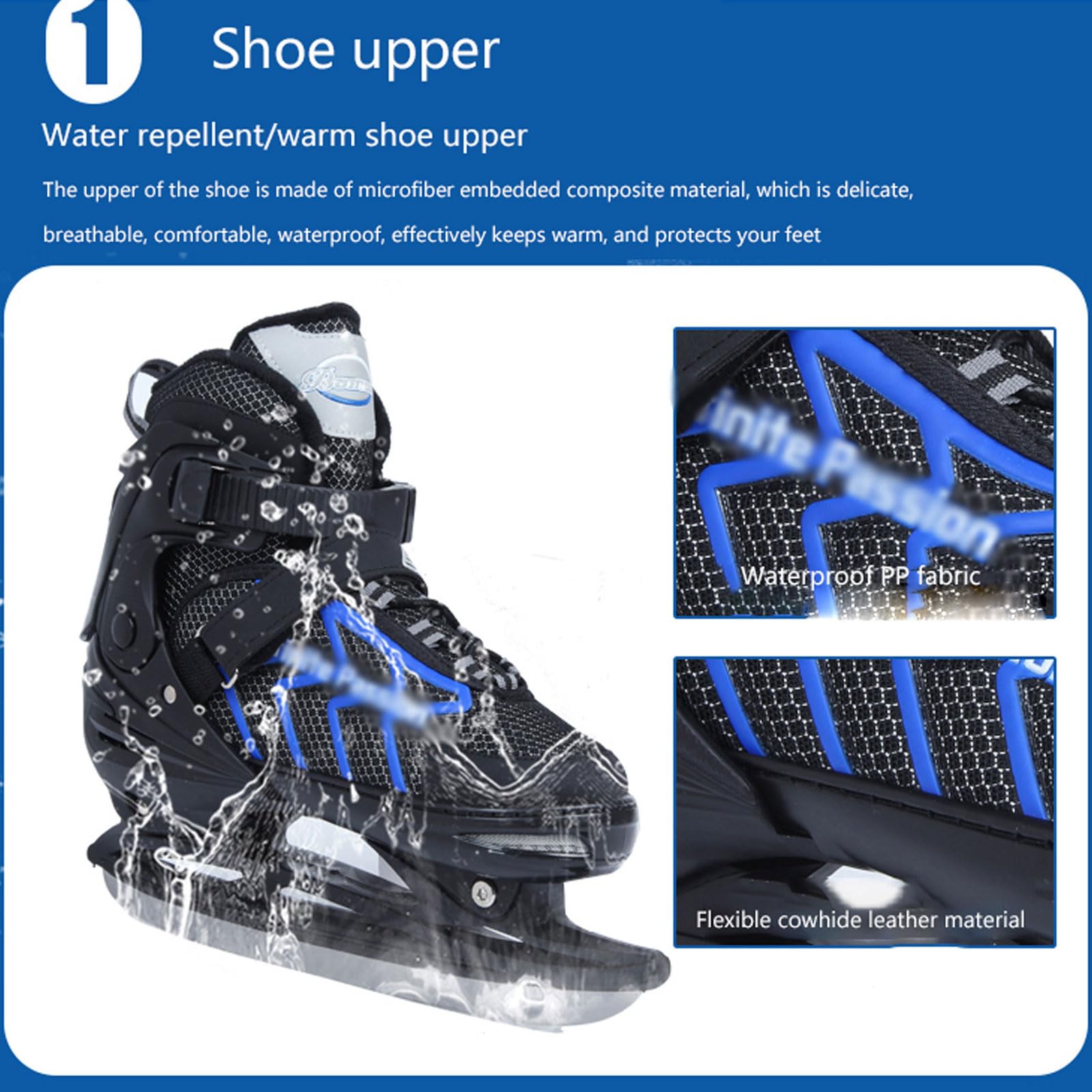 Patins de patinage réglables,Patins à Glace pour jeunes,Patins à Glace Mixte,système de laçage rapide et boucle push-lock,4 tailles réglables,chaleur et confort,pour débutants et avancés jusqu