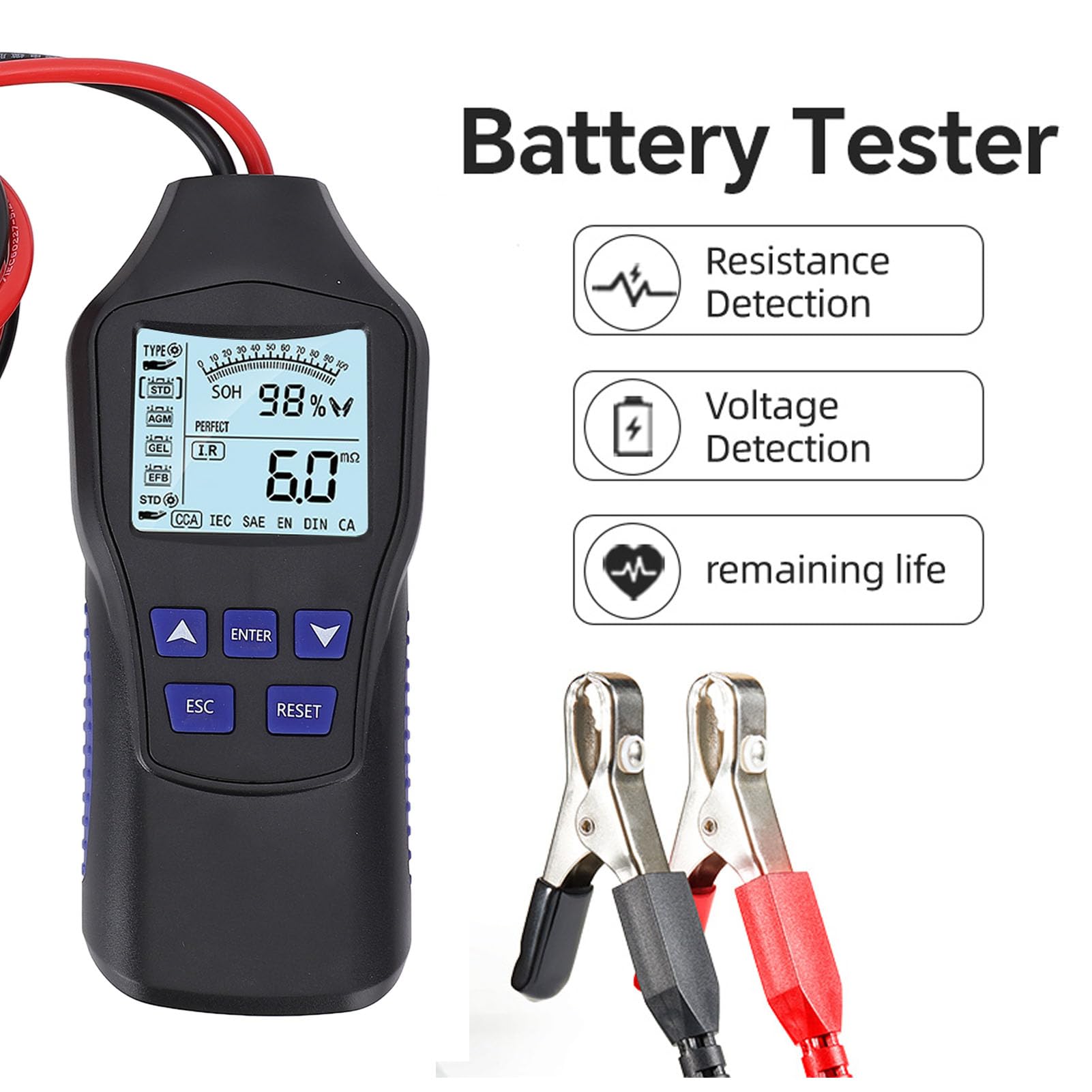 Probador de Batería de Automóvil, 12V de 24 V LCD Voltaje de Voltaje Corriente Detección Automotriz Alternador Probador para Motocicleta Barco RV Marine
