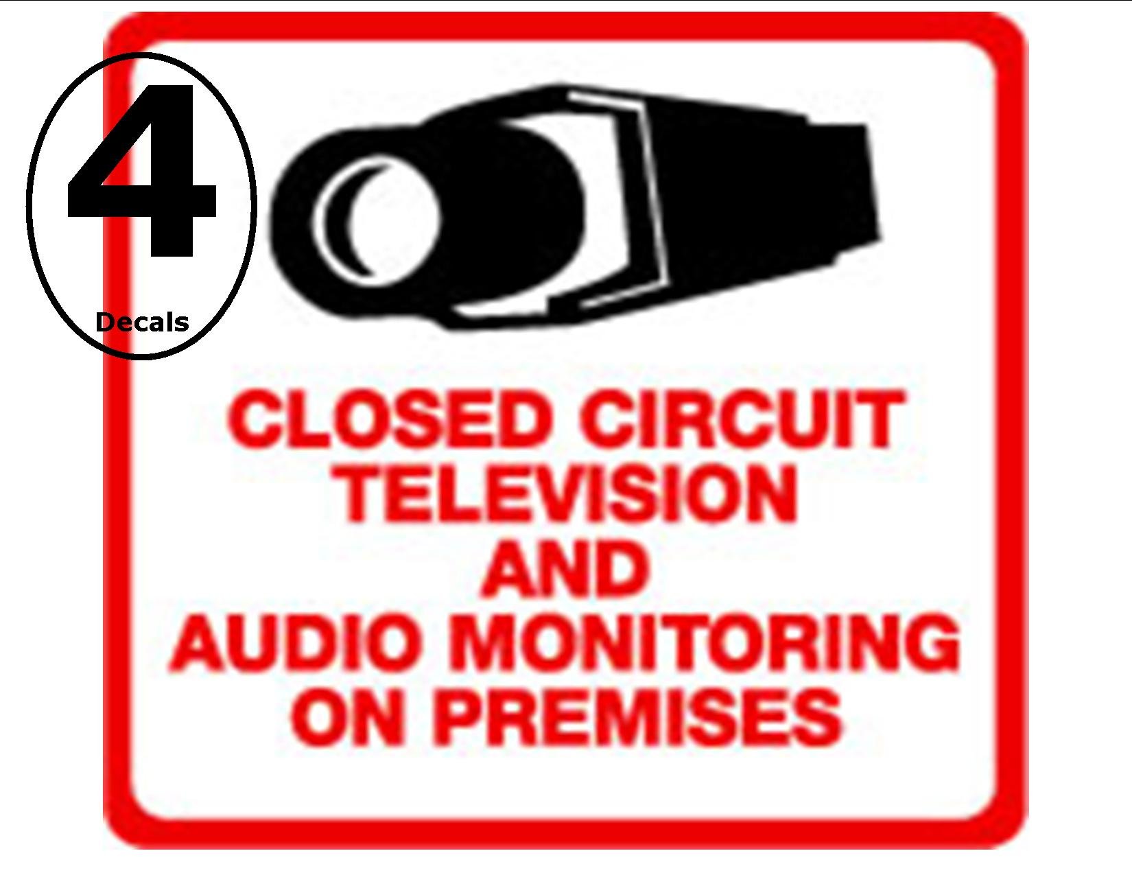 Security Decal - #205 4 Pack Video & Audio CCTV Security Surveillance Camera System Warning Decals Stickers – Commercial Grade . Increase Security whether you have a system or not, no one will know but you!