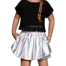 Perfashion Girls Metallic Skorts Sparkly Shorts Shiny Dance Skirt with Pockets 4-13 Years