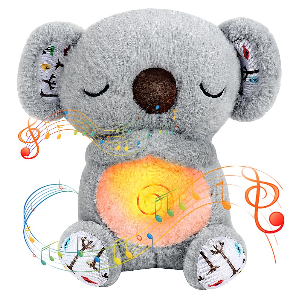 HIULLENSchlummer Otter, Schlummer Koala Cuddly Toy with Heartbeat, Otter Cuddly Toy with Breathing Movement and Music, Stuffed Animal Soothing Koala Bear Toy Sleeping Partner for Children (Grey)
