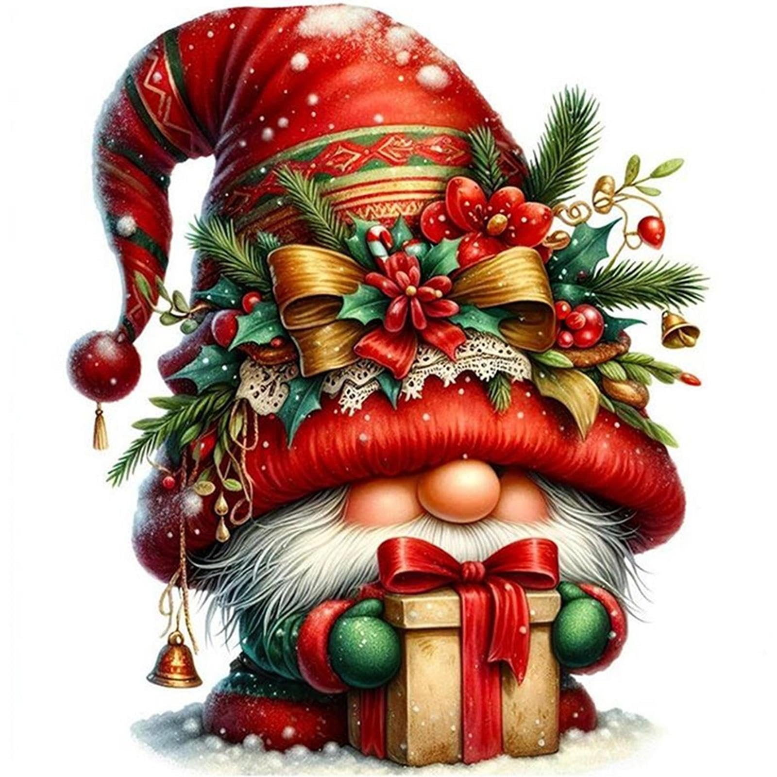Stamped Cross Stitch Kits for Adults Beginners,Christmas Goblin with Gift 11CT Printed DIY Canvas Pattern, Easy Needlepoint Embroidery Kit Supplies, Home Wall Decor Art Craft Gift 15.75x15.75inch