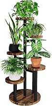 Bamworld Metal Indoor Plant Rack 5 Tiers Wood - Multi-Tier Planter for Outdoor and Indoor Pots, Vertical Plant Shelf, Space Saving Plant Rack for Garden Home Decor