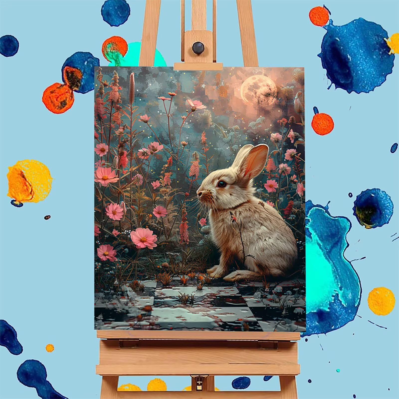 Rabbit Painting By Numbers Adult with Frame, Painting By Numbers Flower, DIY DIY Adult, Paint by Numbers Adult Kit with Acrylic Painting and Brushes, Home Decoration Gift 100x130cm L-6560