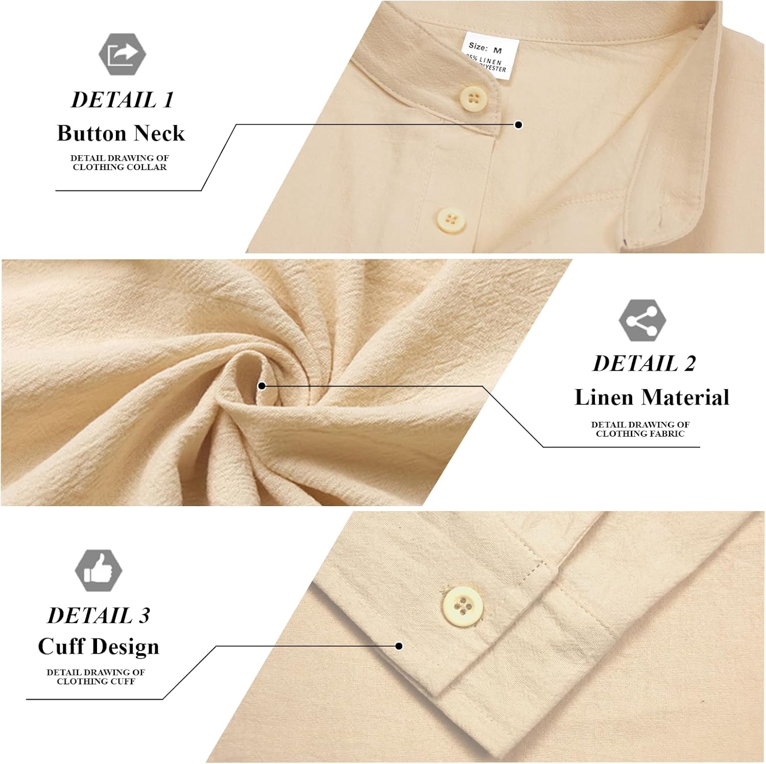 MARSVOVO Mens Long Sleeve Shirts Casual Stylish 4 Button Henley T-Shirt Spring Fall Light Linen Daily Tops Regular Fit - Image 5