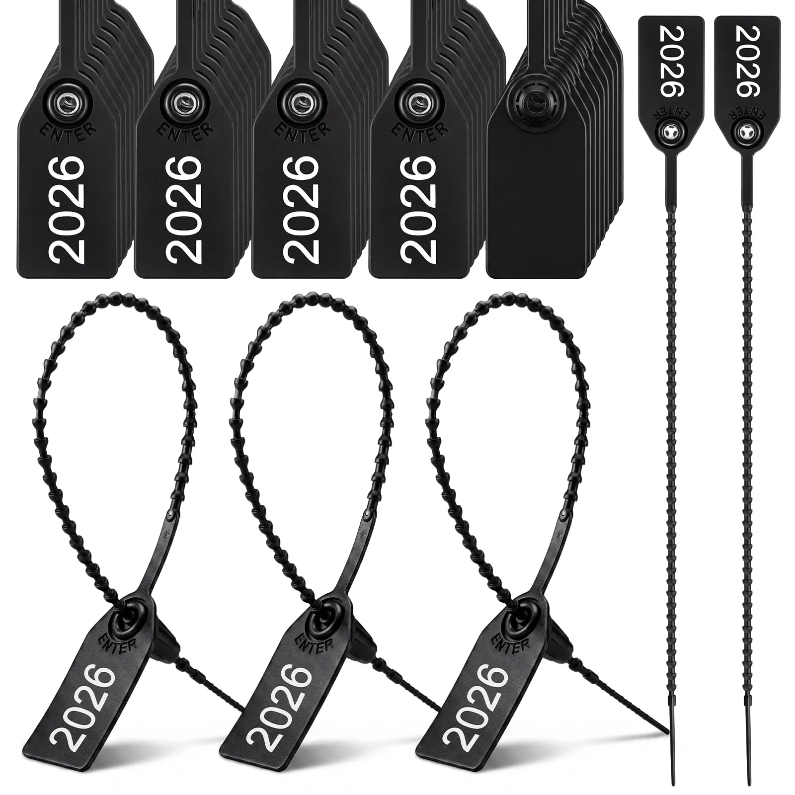 500 Pcs Plastic Tamper Seals Bulk 2026 Black Zip Ties for Fire Extinguishers Pull Tite Security Tags Disposable Self Locking Zip Ties, 250mm Length