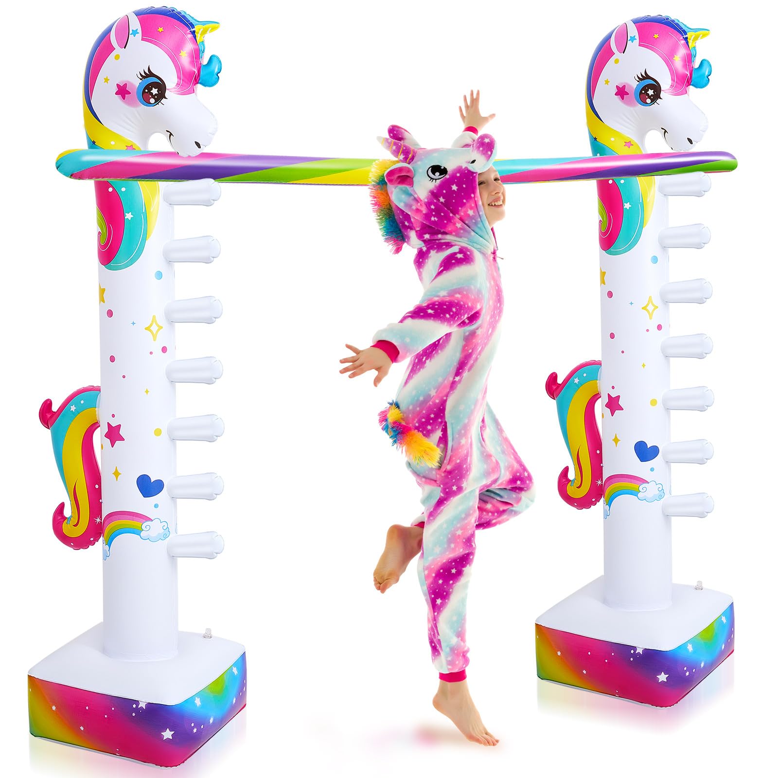 Poen 63" Unicorn Inflatable Limbo Game for Kids Adults - Fun Rainbow Blow-up Unicorn Party Decor Game Toy for Birthday Pool Water Field Day Outdoor