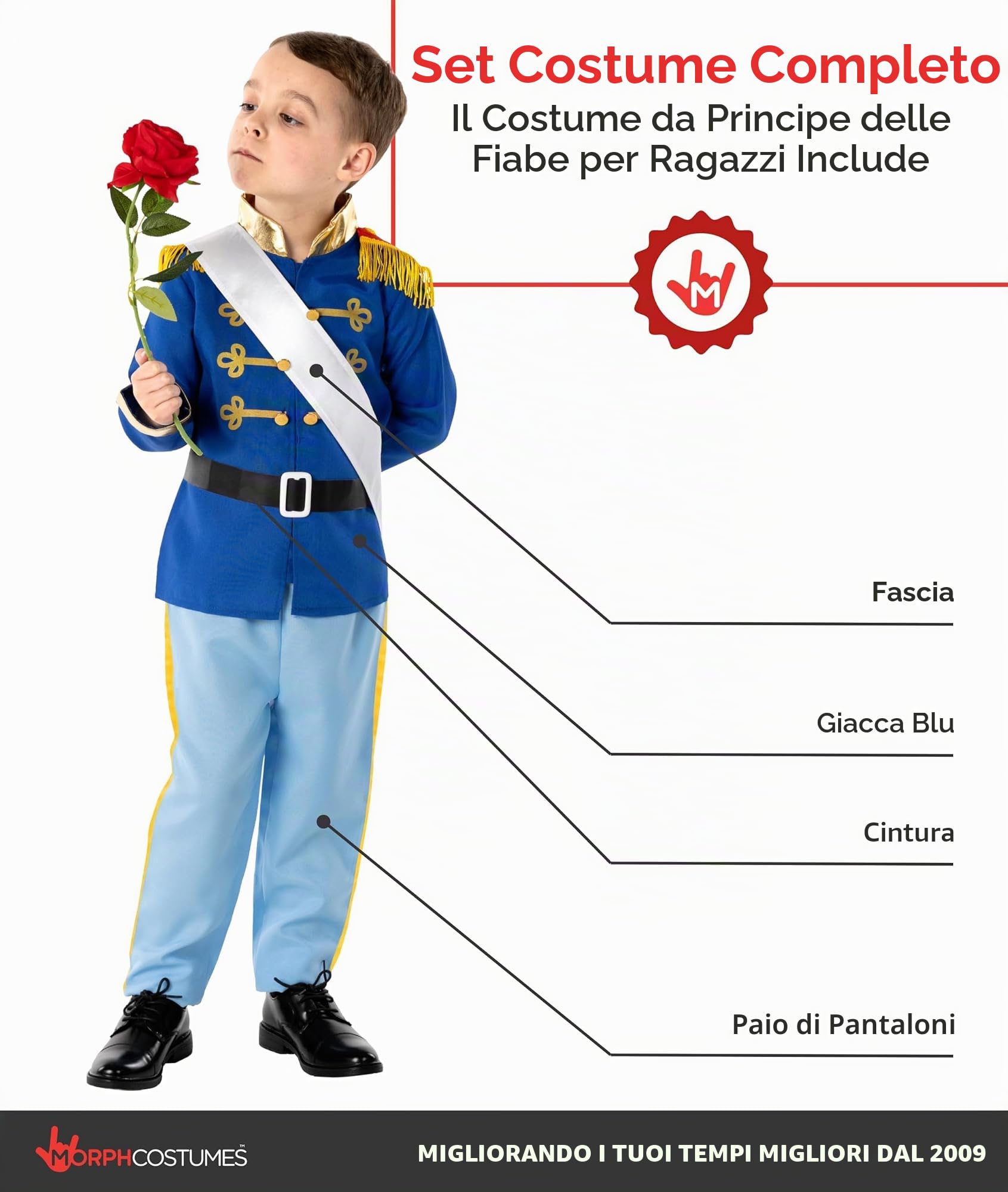 Fun Shack Costume Principe Bambino, Costume Regale Halloween Bambino | Giacca Blu, Fascia, Cintura & Pantaloni, Rifiniture Dorate Regali, Perfetto per Halloween, Ideale per il Gioco di Ruolo