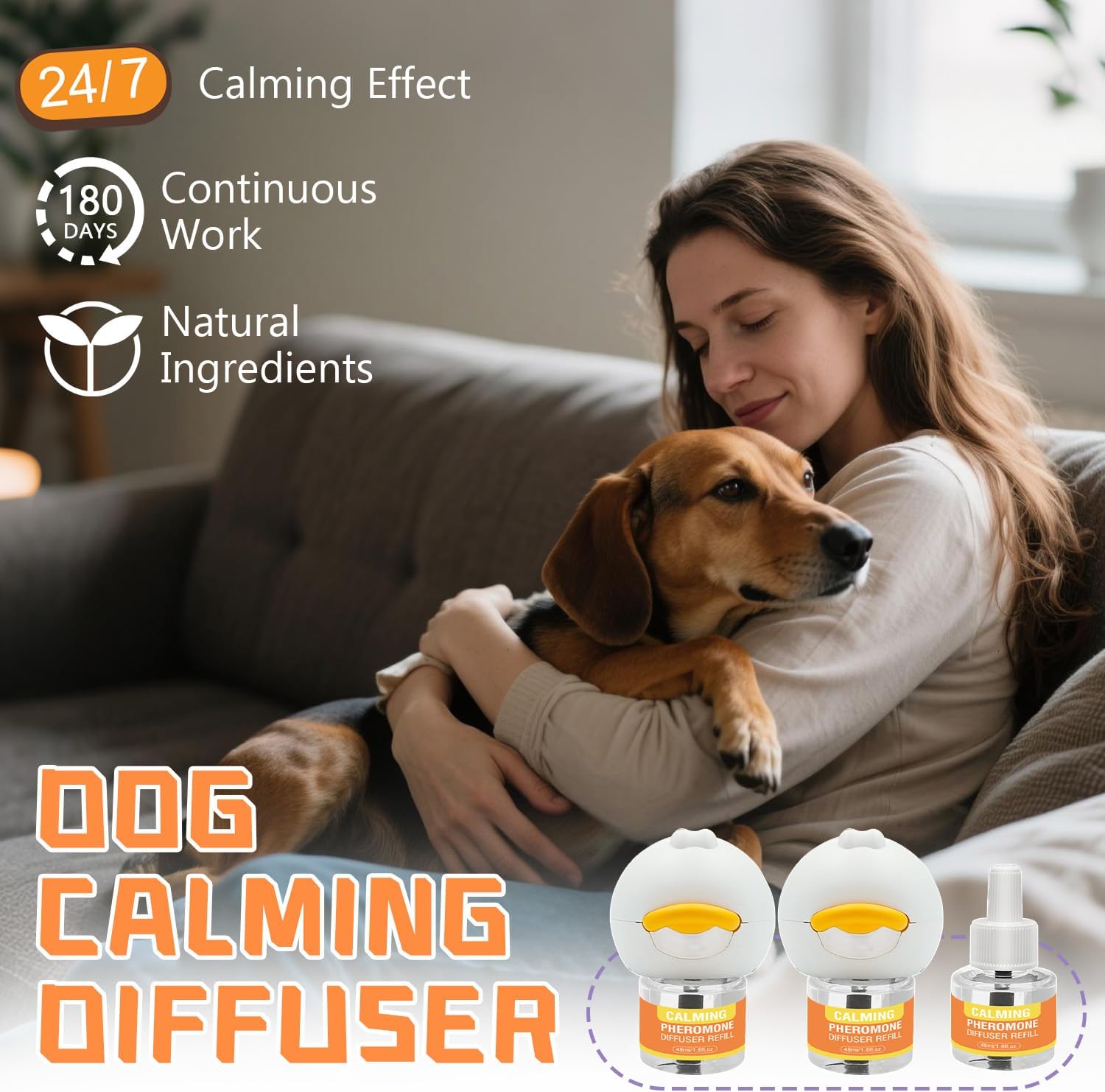 Dog Pheromone Calming Diffuser 8 in 1 (6 * 30 Day) Appeasing Pet Pheromones Diffuser to Calm Kit (2 Plug in+ 6 Pack 48ml Refill) for Anxiety