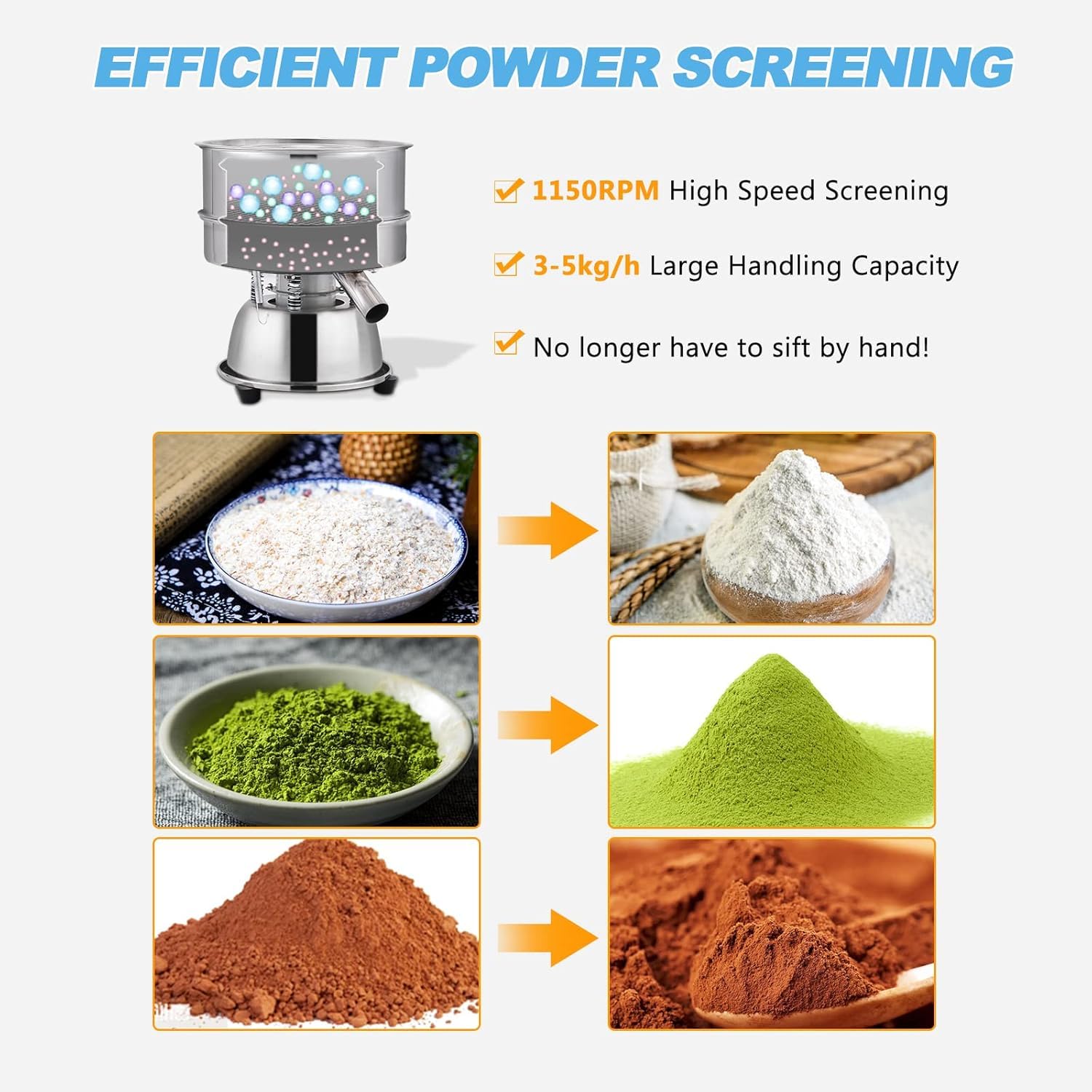 YUCHENGTECH Vaglio Setaccio Vibrante con 40 Mesh Setaccio Setaccio Farina Professionale Elettrico Setaccio Automatico per Setacciare Farina/Cacao in Polvere1150 RPM 50W