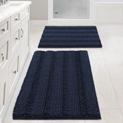 Miniatura 40 de H.VERSAILTEX Alfombras de baño antideslizantes extragruesas de felpilla a rayas 24" x 36" Absorbentes, antideslizantes, suaves, esponjosas