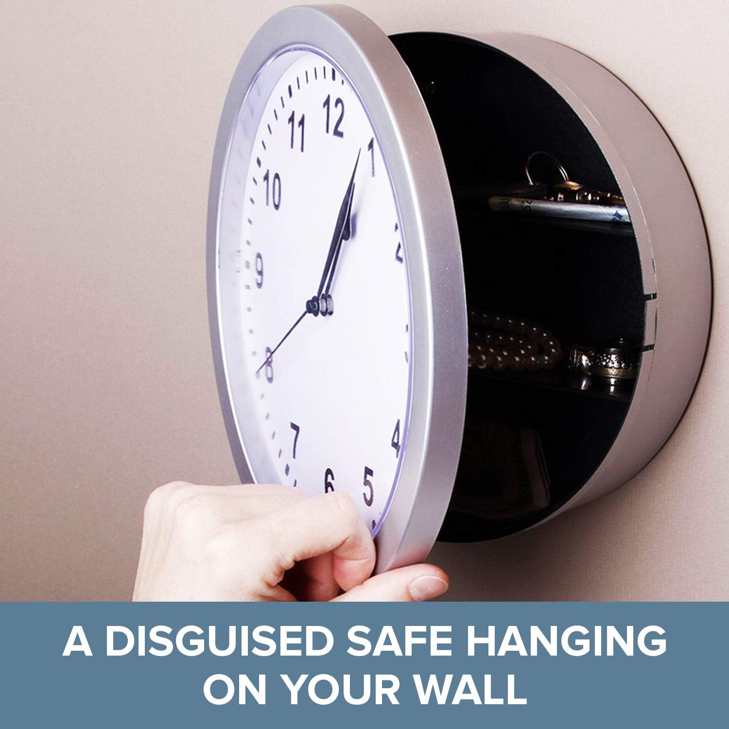 DL Wall Clock & Hidden Safe Box in One - 10inch Wall Safe Clock - Concealment Furniture with Hidden Compartments - Wall Mount Clock w/Hidden Storage Shelf - Diversion Safe - Box Clock (1)