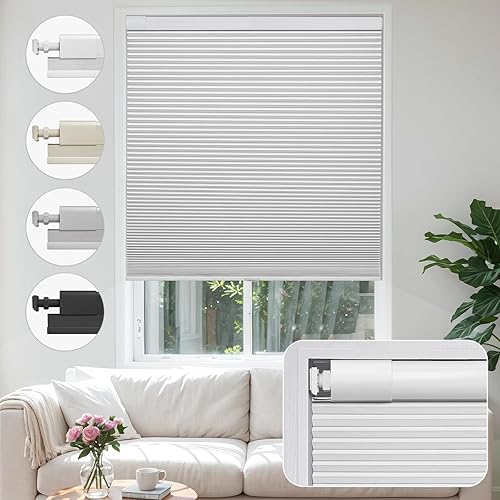MiLin No Drill Cordless Cellular Shades Color-Matched No Tools Cellular Blinds Honeycomb Design Tension Blinds & Shades for Window (Blackout White, Custom Size)