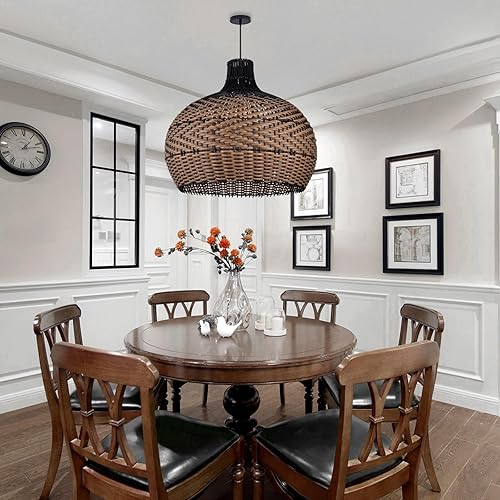 Miniatura 3 de Arturesthome Lámpara colgante de ratán para isla de cocina, candelabro de mimbre, tejido hecho a mano para colgar en el techo, pantalla para sala de