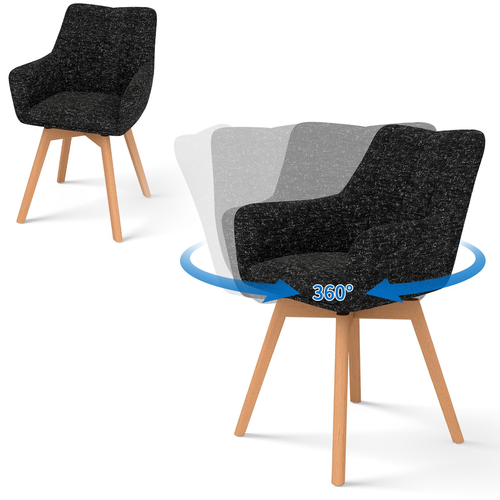 WAFTING Esszimmerstühle drehbar 360°, esszimmerstuhl drehbar mit armlehne | Tweed-Stoff, Armlehnstuhl, Moderner Polsterstuhl, Drehstuhl, Esszimmerstuhl Drehbar, Wohnzimmer, Arbeitszimmer, Schlafzimmer