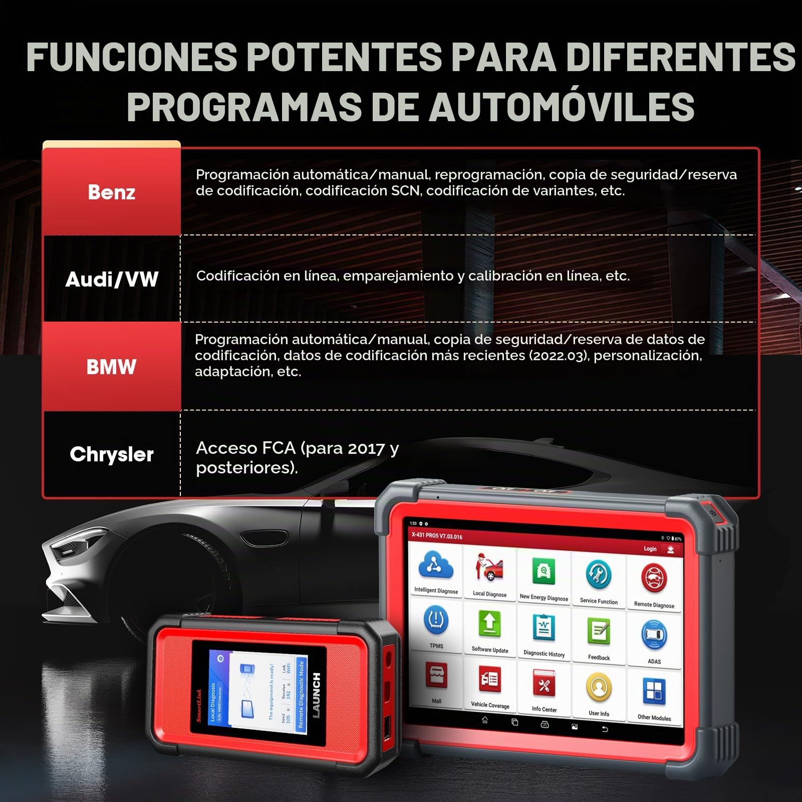 LAUNCH X431 Pro 5 Escáner Bidireccional Herramienta Programación J2534 con más de 50 Funciones Codificación de ECU Pruebas Activas Multimarca Español, Windows XP