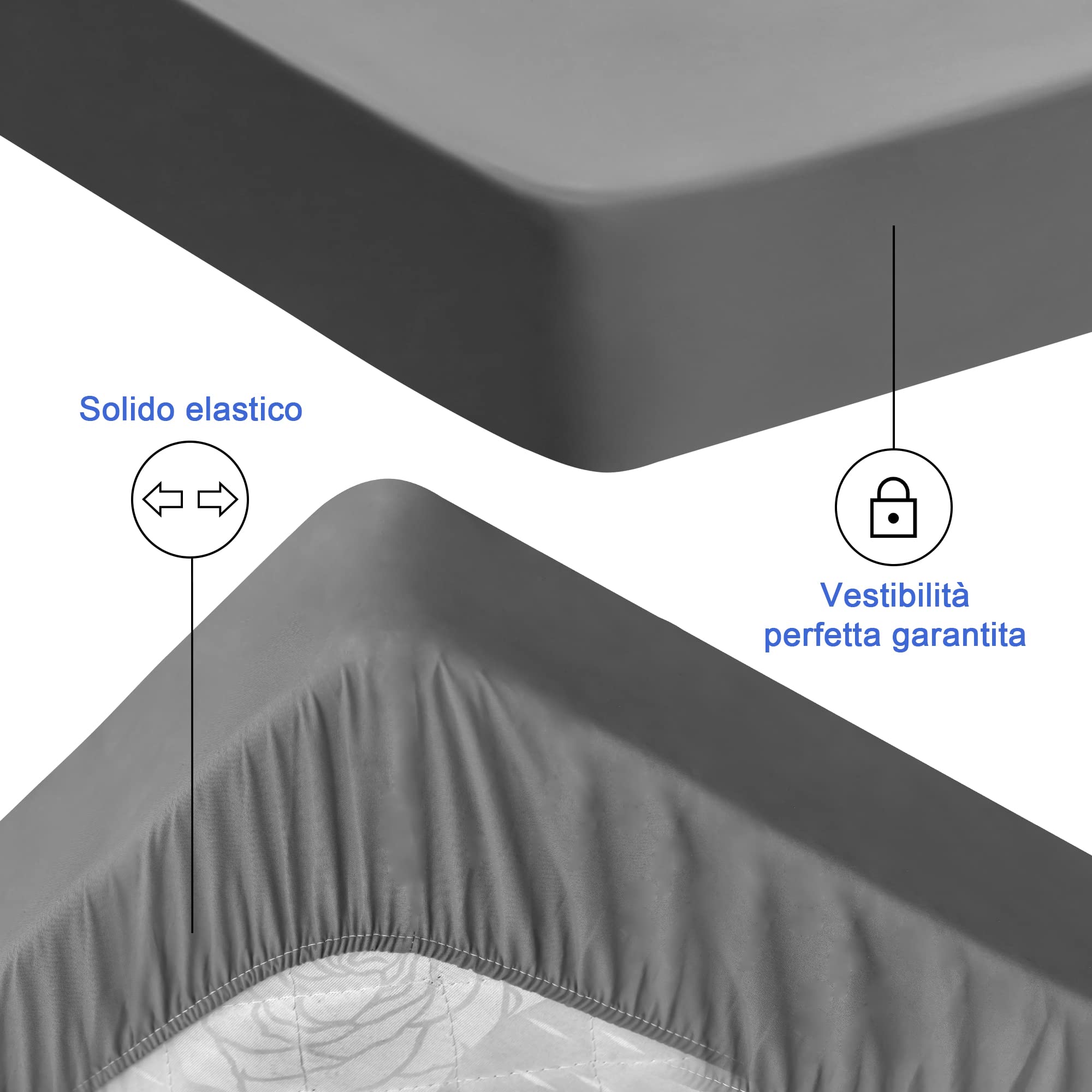 Coprimaterasso impermeabile lenzuolo con angoli 160x200 cm, coprimaterasso traspirante protezione del materasso impermeabile lenzuola con angoli antiumidità - Grigio