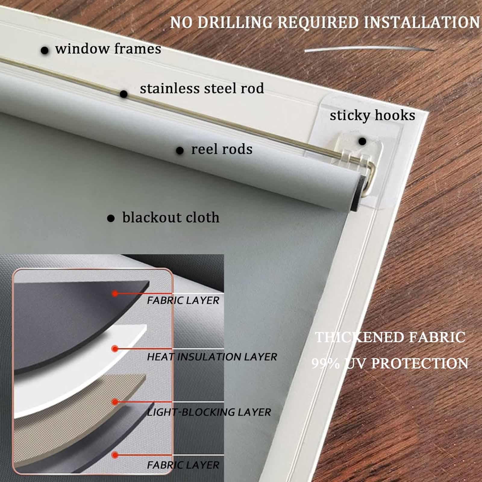 Tende A Rullo Oscuranti, 32cm 40cm 50cm 60cm 70cm 80cm 100cm Wide, Parasole Tenda A Rullo Per Finestre, Tende Avvolgibili Retrattile Senza Foratura, Tende Per La Privacy,White-137x200cm/54x79in