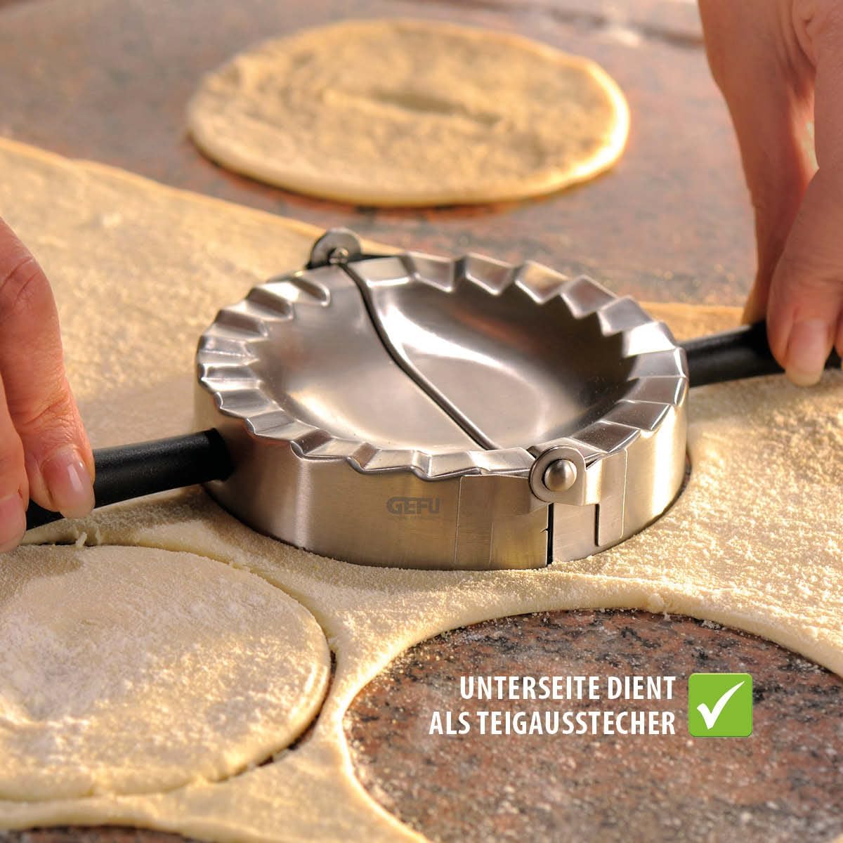 GEFU 28490 Ravioli & Pasta Mold Round, Silver & Black