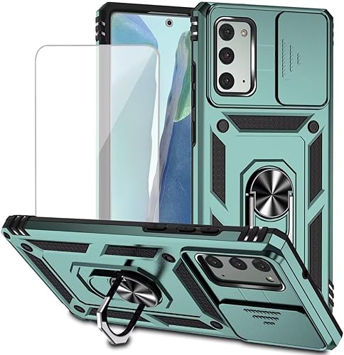 Funda para Galaxy Note 20 5G, Samsung Note 20 SM-N981U con protector de pantalla de vidrio templado y cubierta de cámara deslizante, anillo