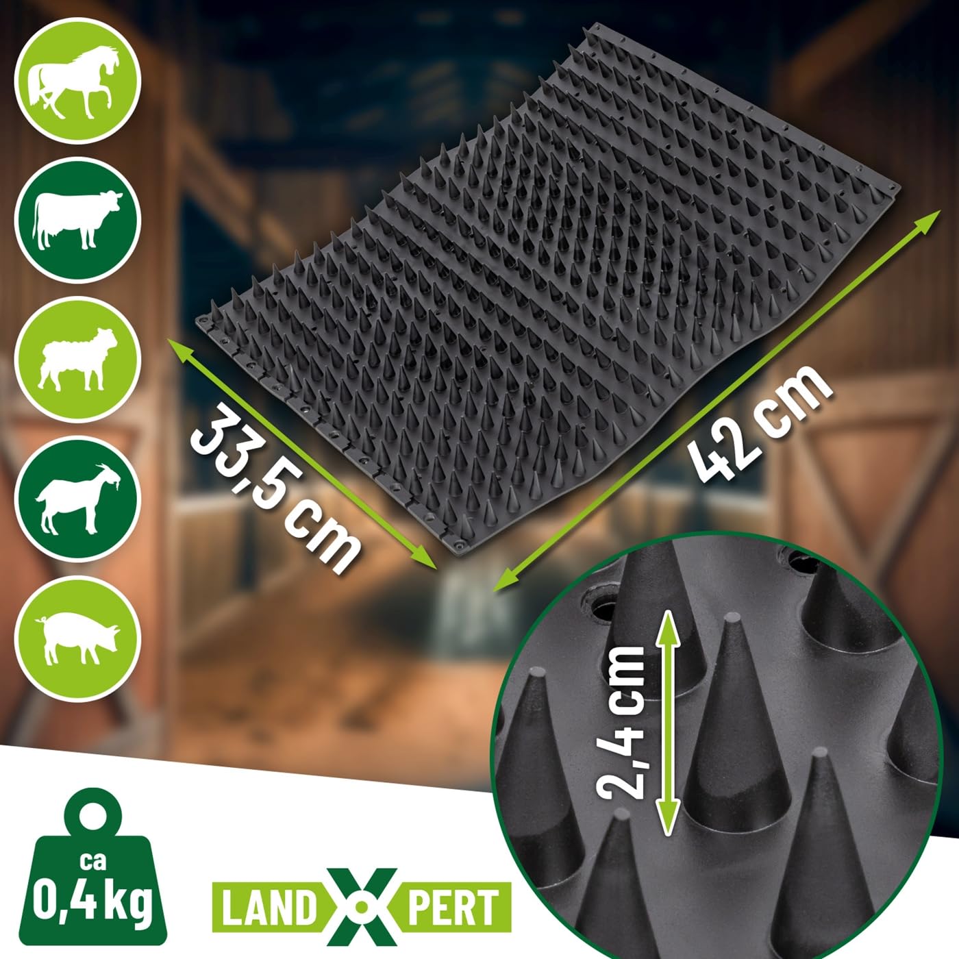 Gummi Kratzmatte Enno 42x33,5x2,4cm schwarz für Pferde Rinder Fellpflege Kratzhilfe Gummimatte