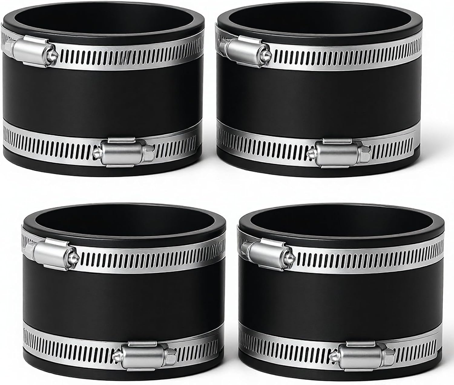 4 Packs Flex Hose Cuffs, 4 Inches Dust Collection Hose Flexible PVC Coupling Rubber Vacuum Hoses Connector Ports Fittings with Stainless Steel Hoses Clamps for Plastic and Copper Plumbing Connections