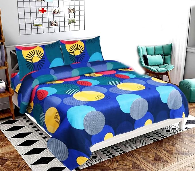 ViVAN : Era of Warmth & Comfort Beautiful Floral Printed Microfiber Wrinklefree Super Soft Double Bedsheet with 2 Pillow Cover | Breathable and Skin Friendly 220x228 CM, (Aqua Blue Multi)