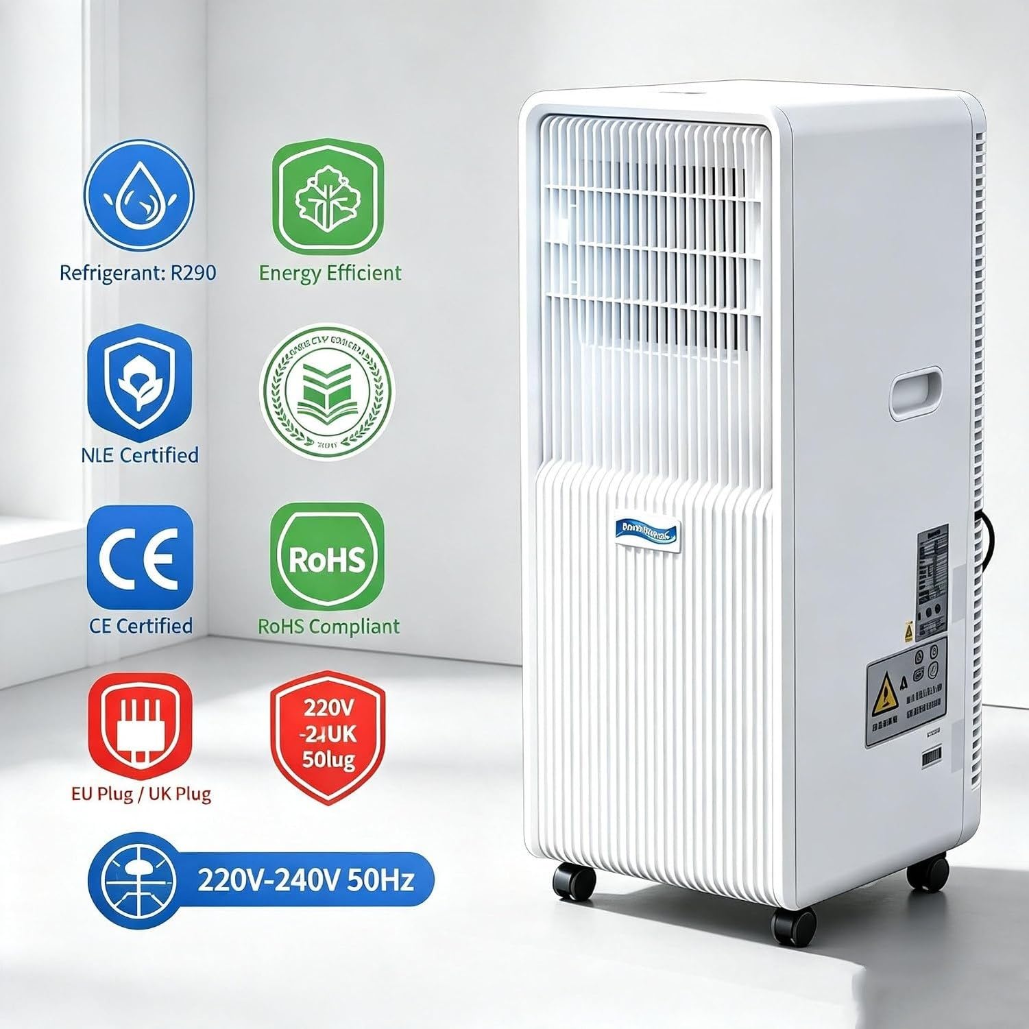 Aire Acondicionado Portátil 14000 BTU, 2 en 1 Frío y Calor, Enfriador de Aire con Ruedas, Climatizador Móvil Autónomo, Uso Hogar y Oficina, Blanco, A+Hot & Cold 14000 BTU, A+Hot & Cold 14000 BTU
