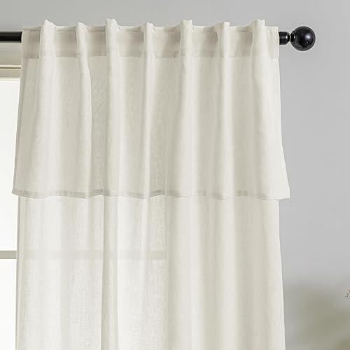 Miniatura 2 de Cortinas transparentes de lino elegantes de 108 pulgadas de largo, cortinas de techo ligeras de 9 pies de largo para sala de estar, juego de 2