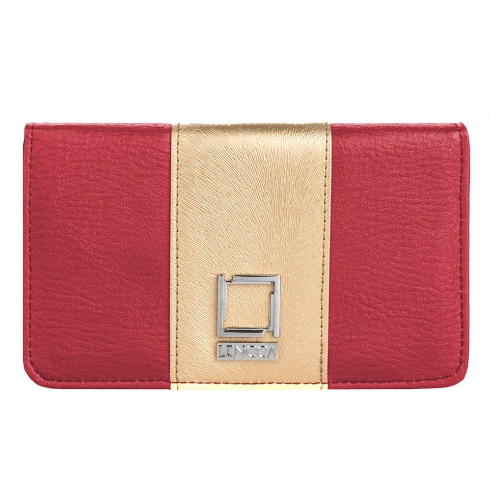 Lencca Horizontal Wallet Purse Crossbody Bag Clutch for Blackberry Keyone, Aurora, Sony Xperia XA1 Ultra, XZ Premium, L1, XA1, XZs, OnePlus One 3T, One 3, Nokia 5, Nokia 6 (Wine, Gold)